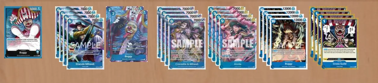 The core: leader, Mihawk, promo Buggy, C&M, Alvida, Buggy 10, Cross Guild
